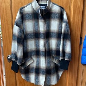 Steve Madden Cream, Black & Brown Plaid Wool Blend Jacket